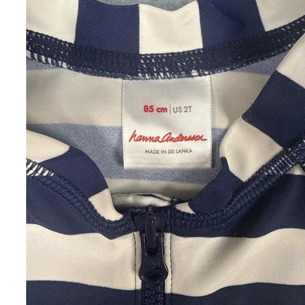 Hanna Andersson Sun Suit Unisex 2T Blue White Striped Rash Guard Swimwear Summer